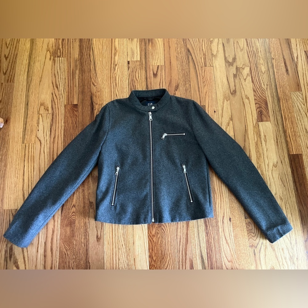 Gap Wool Blend Moto Biker Gray Jacket Size: Medium